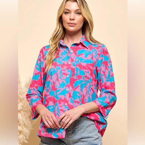 Tops - Printed Button Up Long Sleeve Shirt Size S